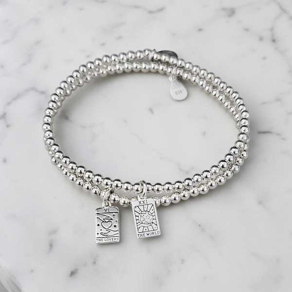 Sterling Silver Tarot Card Charm Stretch Bracelet 925