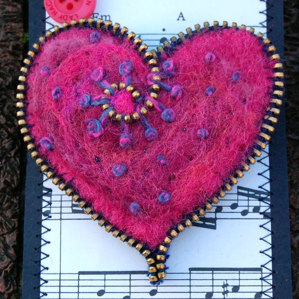 Zip and felt Brooch