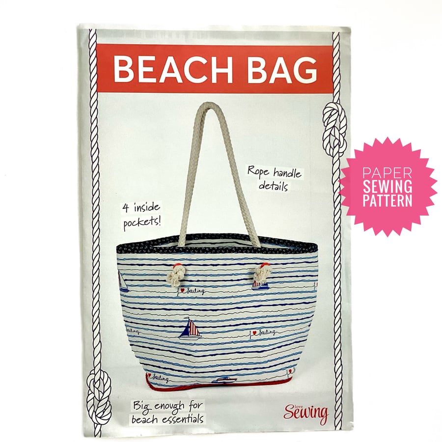 Paper Sewing Pattern, Beach Bag with inside pockets New and Unopened