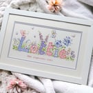 Personalised Baby Name Art Hand Painted Watercolour Keepsake by Kate Garrett, wo