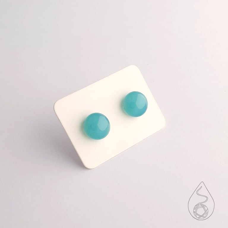 Fused Glass Stud Earrings - Spearmint Blue