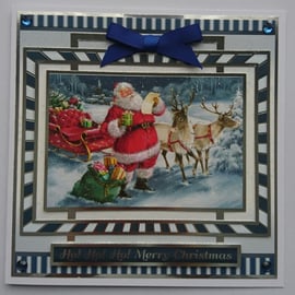 Christmas Card Santa Reindeer Sleigh Ho Ho Ho Merry Christmas 3D Luxury Handmade