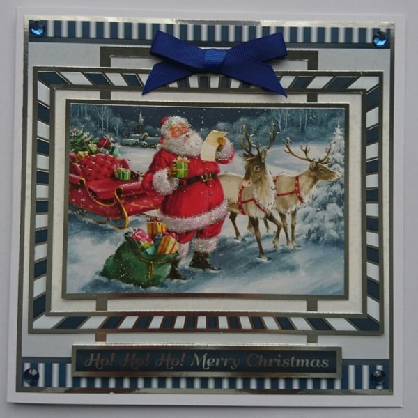 Christmas Card Santa Reindeer Sleigh Ho Ho Ho Merry Christmas 3D Luxury Handmade