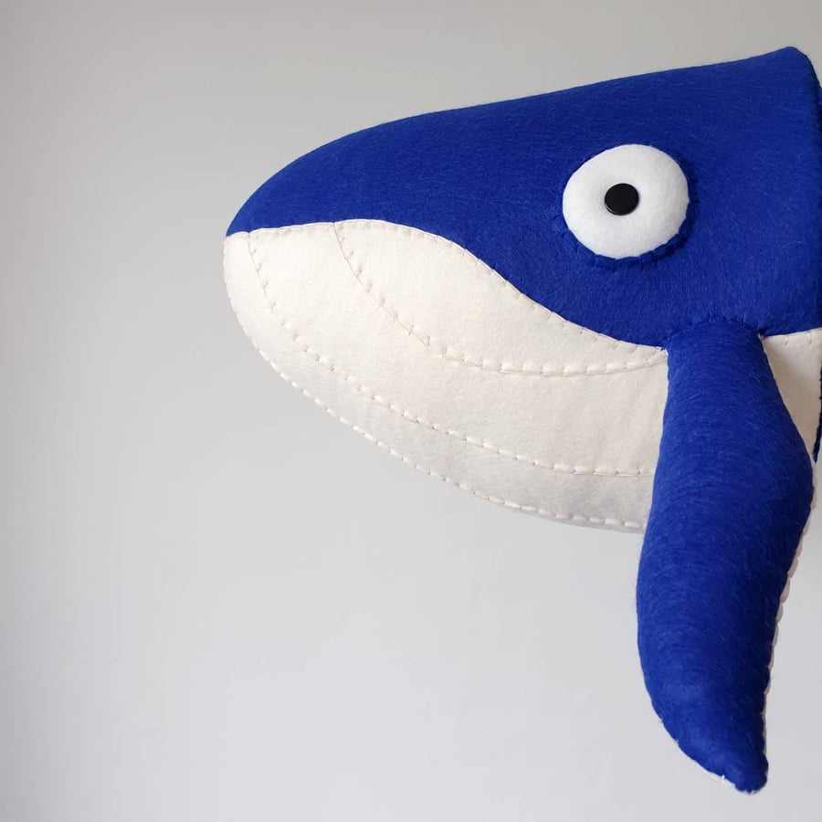 WHALE - Navy Felt Faux Taxidermy - Wall Mounted Animal Head