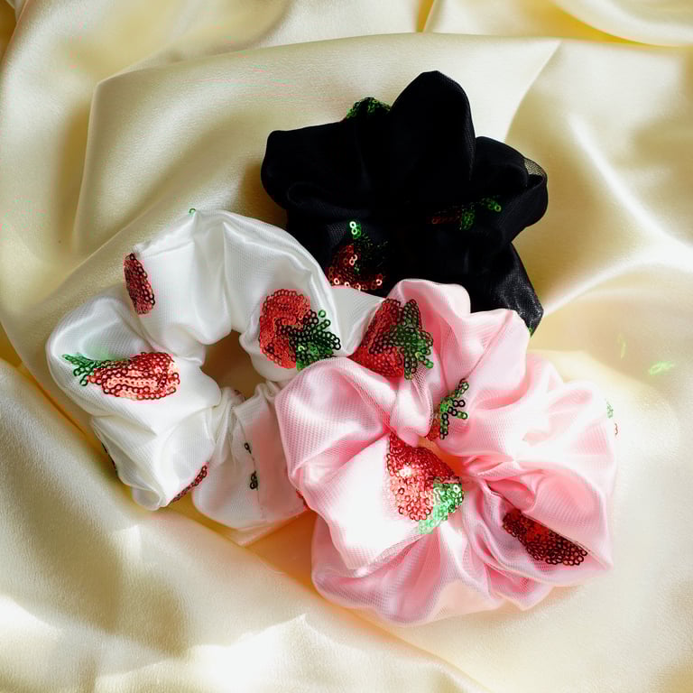 Strawberry Scrunchies, Double Layer Tulle Scrunchies, Two Layer Scrunchies