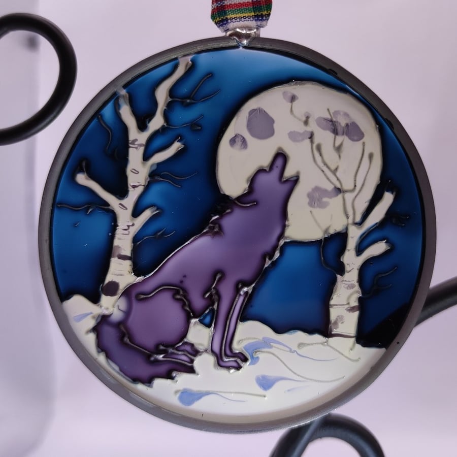 Handmade glass painted window hanging or Christmas tree bauble