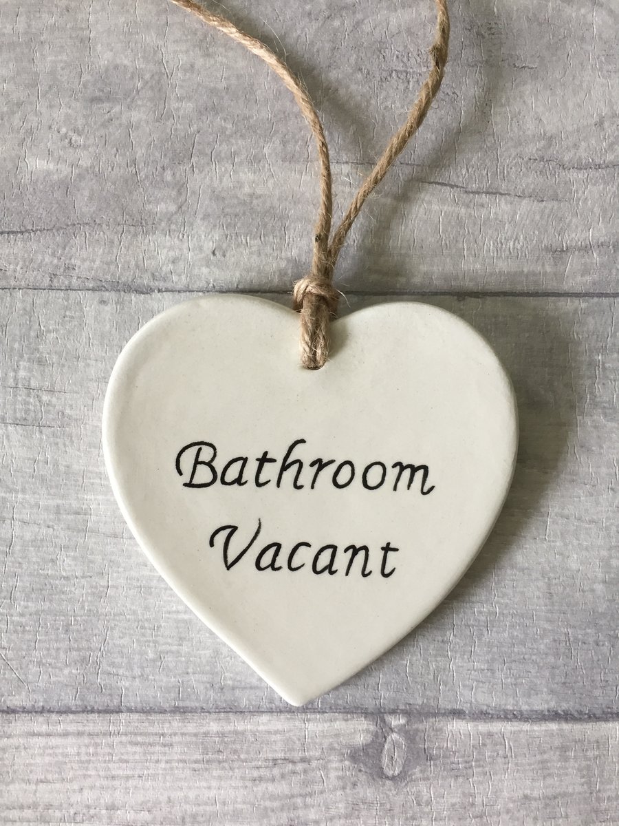 Bathroom door sign, plaque, ceramic heart, bathroom vacant, bathroom engaged.