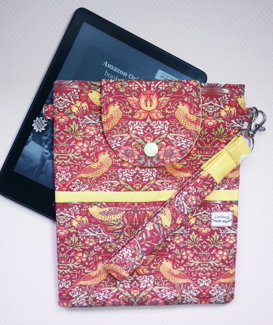 Kindle Case in a William Morris Red Strawberry Thief Fabric.