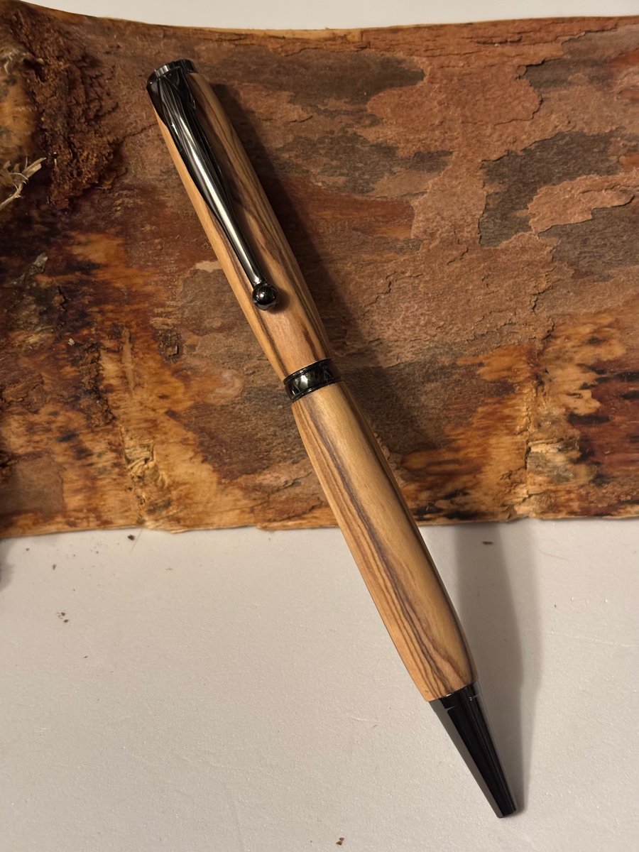 Holy Land Ballpoint Pen - Bethlehem Olive Wood - Gunmetal 