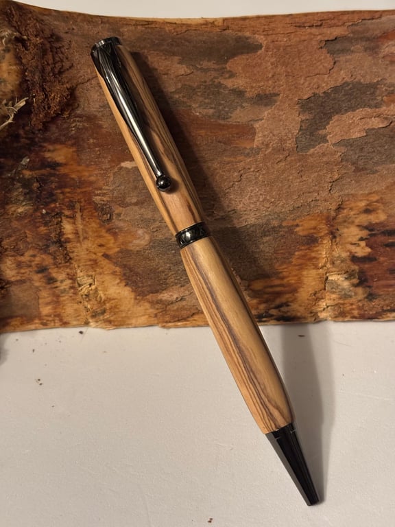 Holy Land Ballpoint Pen - Bethlehem Olive Wood - Gunmetal 