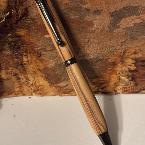 Holy Land Ballpoint Pen - Bethlehem Olive Wood - Gunmetal 