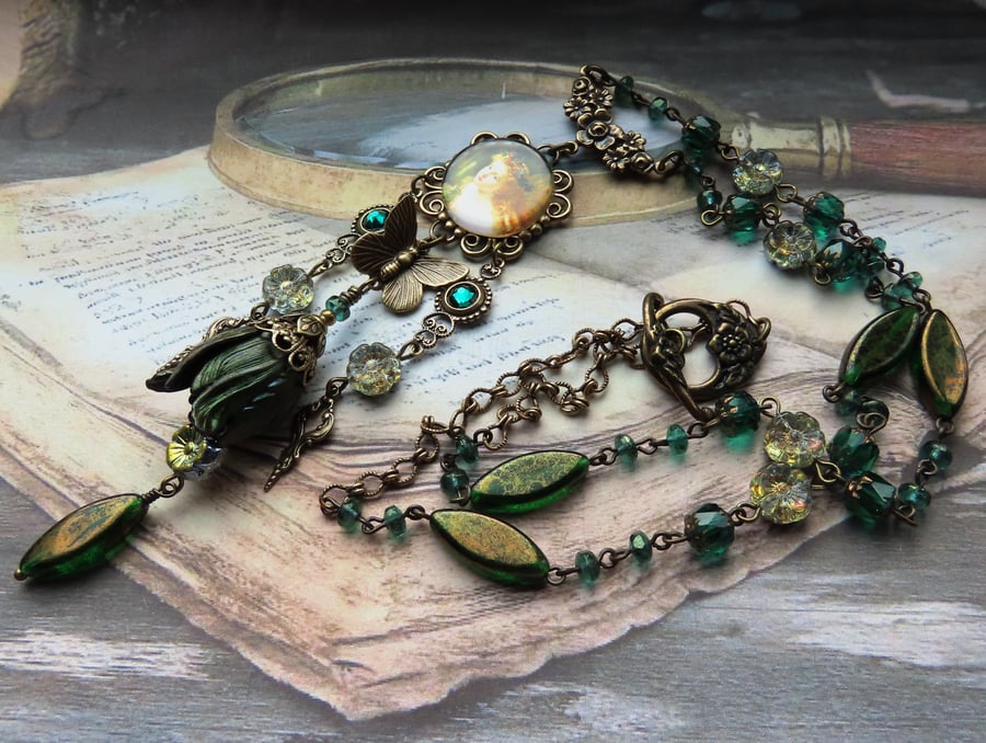 Artisan "Take the Fair Face of Woman" Fairy, Flower & Butterfly Pendant Necklace