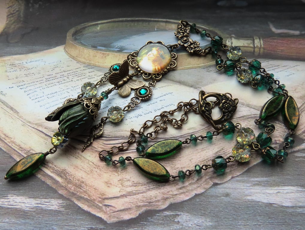 Artisan "Take the Fair Face of Woman" Fairy, Flower & Butterfly Pendant Necklace