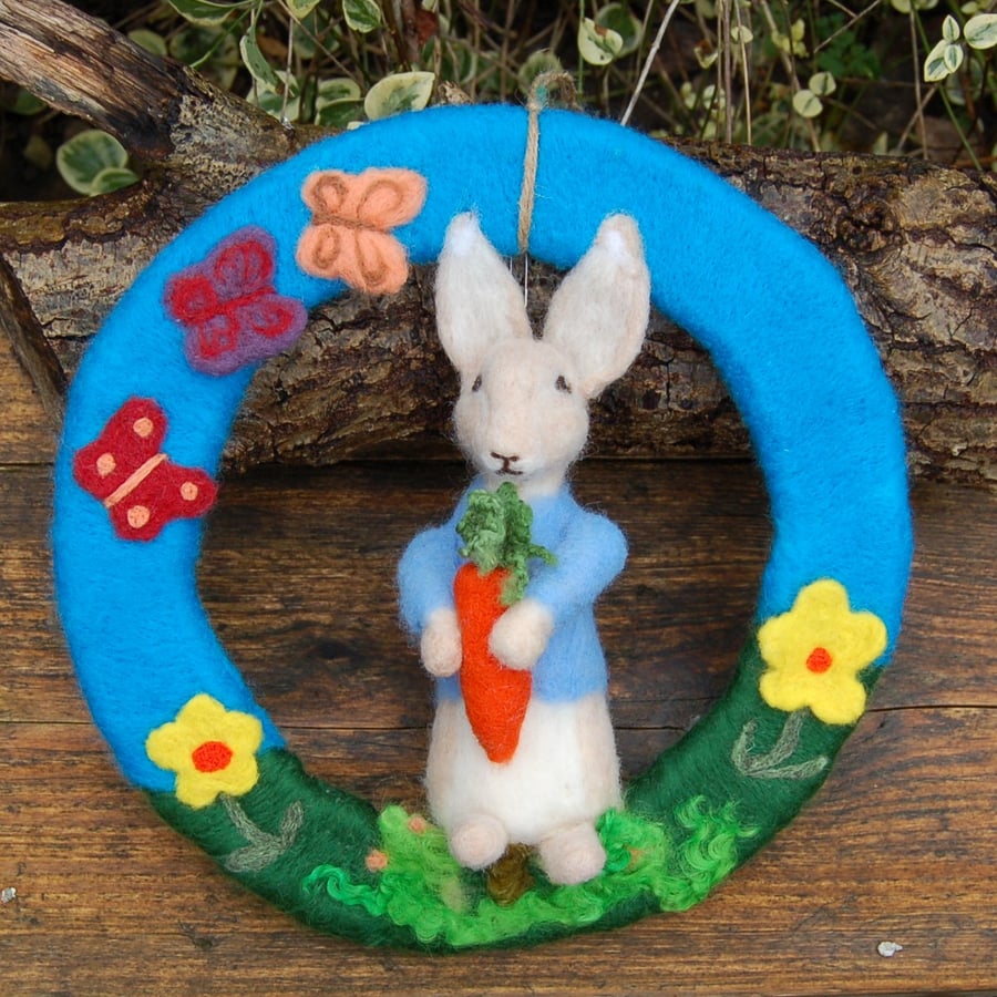 Easter Rabbit Wreath, 12 ins Wall Decoration - Spring Decor, Nursery Decoration