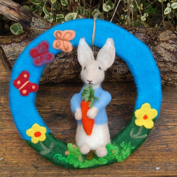Easter Rabbit Wreath, 12 ins Wall Decoration - Spring Decor, Nursery Decoration