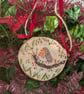 Robin and snowdrop hand-painted log slice Christmas decoration  - Image 4
