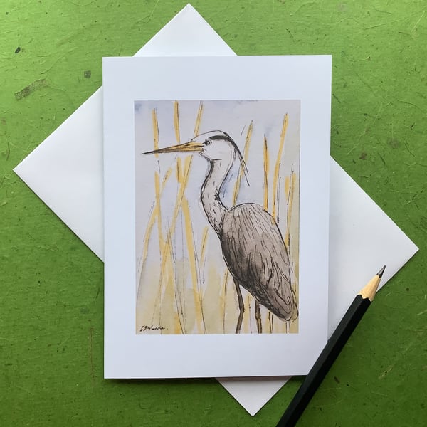 Heron - greetings card - blank for your own message. Birds.