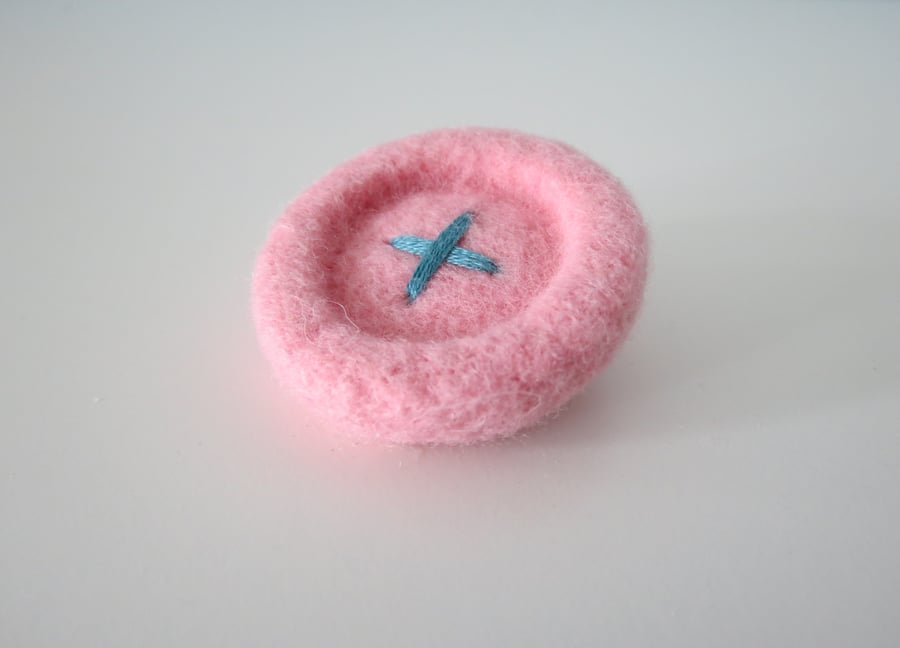 Needle Felted 'Button' Brooch- Baby Pink