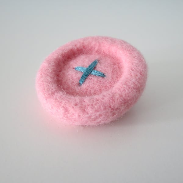 Needle Felted 'Button' Brooch- Baby Pink