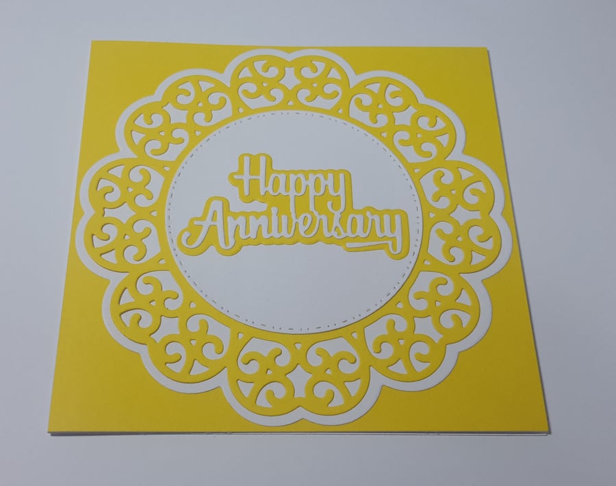 Happy Anniversary Greeting Card - Yellow and White
