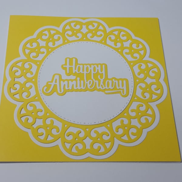 Happy Anniversary Greeting Card - Yellow and White