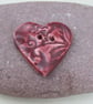 Medium Rose Red Brocade Texture Heart Shaped Ceramic Button - Image 1