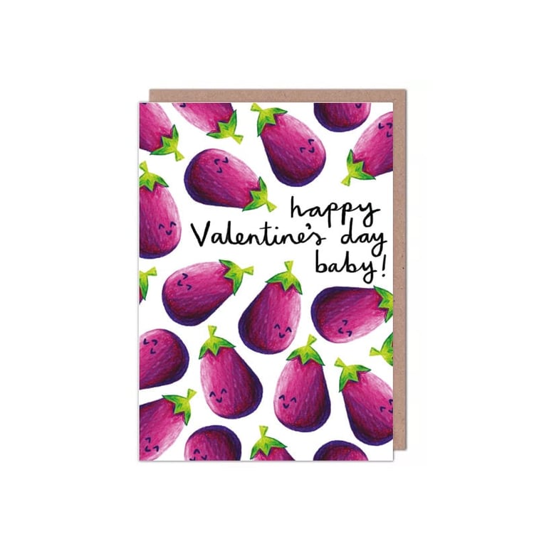 Aubergine Emoji Valentines Day Card