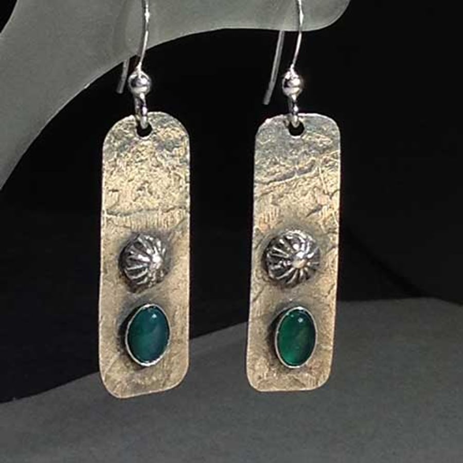 Silver and Green Chalcedony Cartouche earrings
