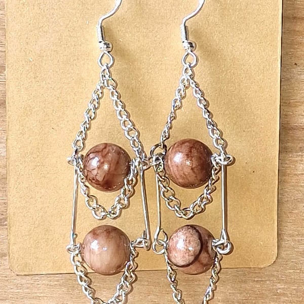 Jasper Inspired Stone Earrings, Handmade Boho Jewellery, Artisan Drop Earrings