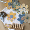Blue and yellow floral dresser garland, made from recycled fabrics