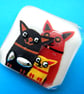 Handmade Fused Glass 'Cats with Fish' Brooch - Image 2