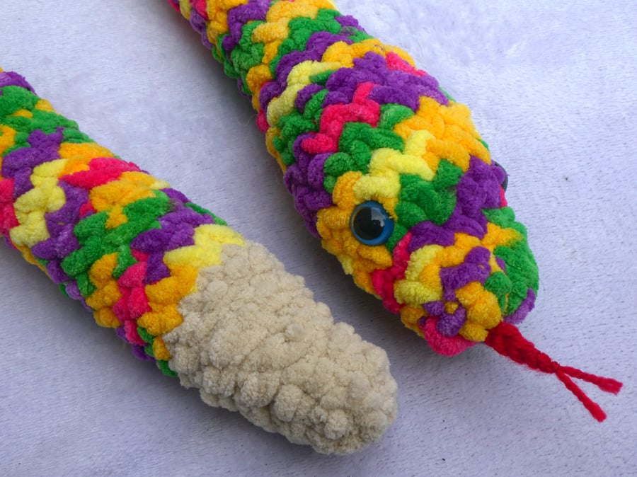 Large Soft Crochet Snake, 'Rainbow'