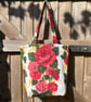 'Carnations & Roses' 1950s Vintage Fabric Tote Bag, Analog Bag, Shopping Bag