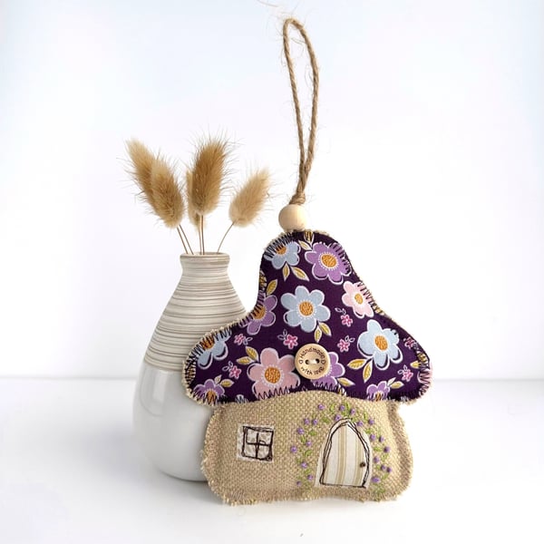 Floral Fairy House Mushroom Hanging Decoration - Fabric Toadstool