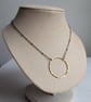 Textured Circle Necklace - golden raw brass with satellite chain, 1.25 inch hoop - Image 3