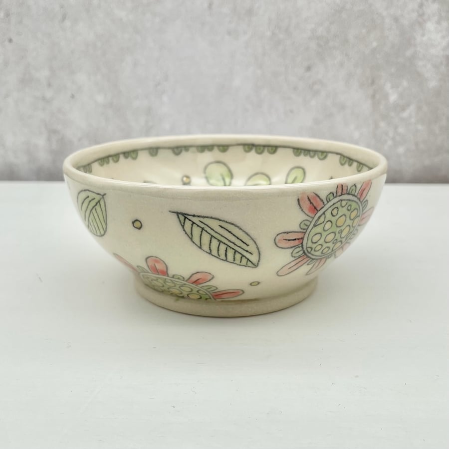 Pretty Snack Desert Bowl - Flower & Leaves - Handmade Pottery B03