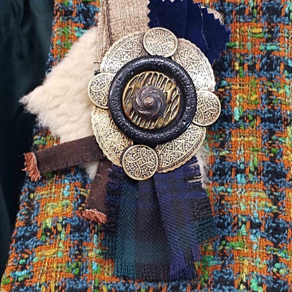 Handmade Corsage. Brooch. The Celtic Feel, Unique Unisex Accessory. Repurposed