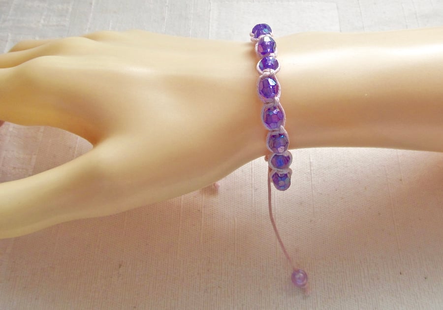 Shamballa, Macramé, Friendship Bracelet: Purple AB Acrylic Beads, Child Size  