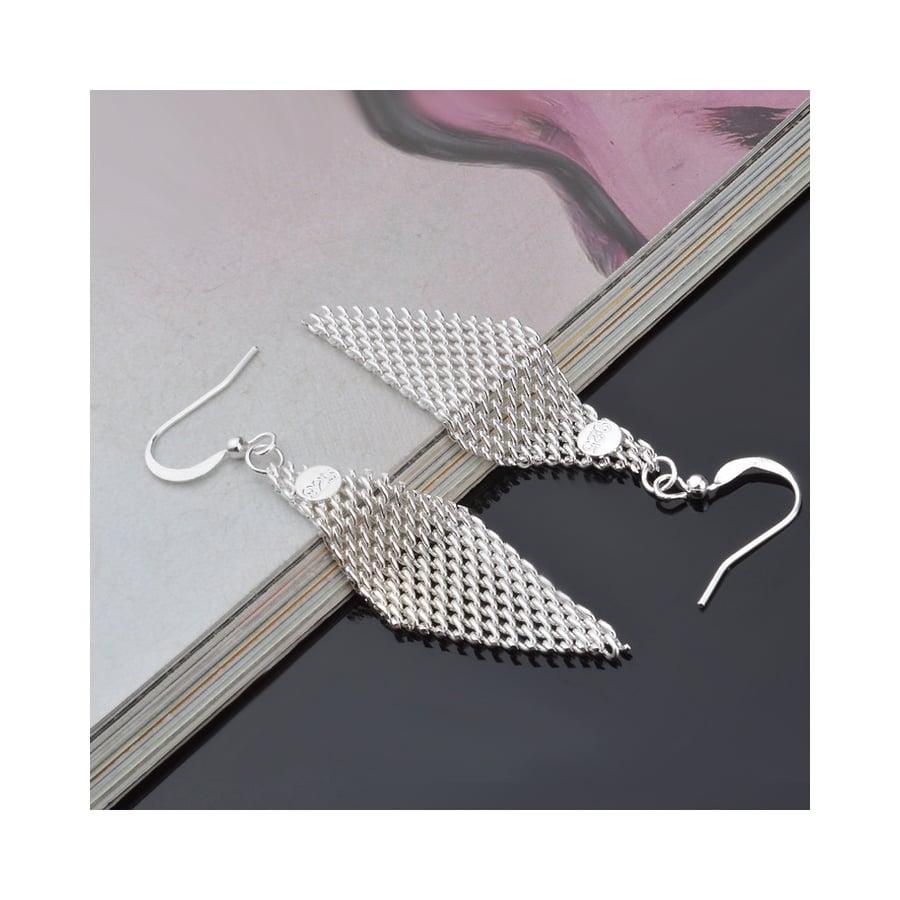 Sterling Silver Chain Link Drop Hook Earrings.