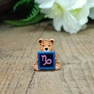 Capricorn Bear Pin, Handmade Tiny Star Sign Wooden Teddy Badge