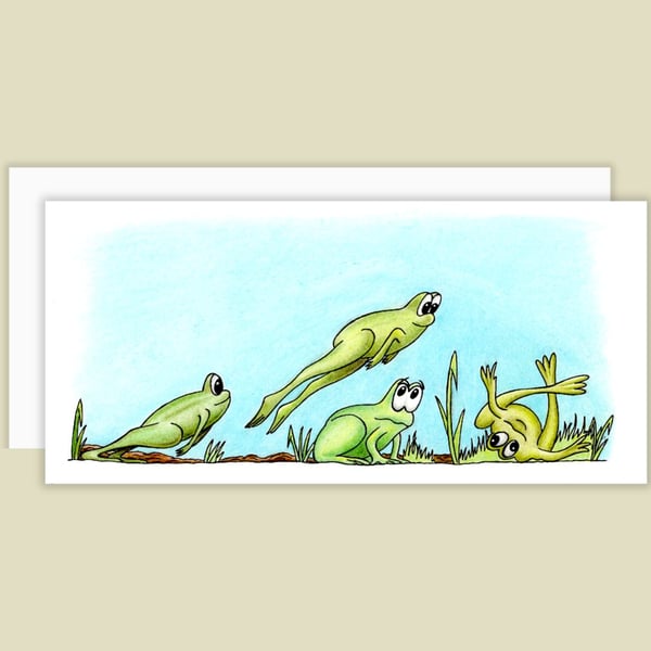 Leap Frogs Card: Funny Cartoon Art Card For Any Occasion - Blank Inside