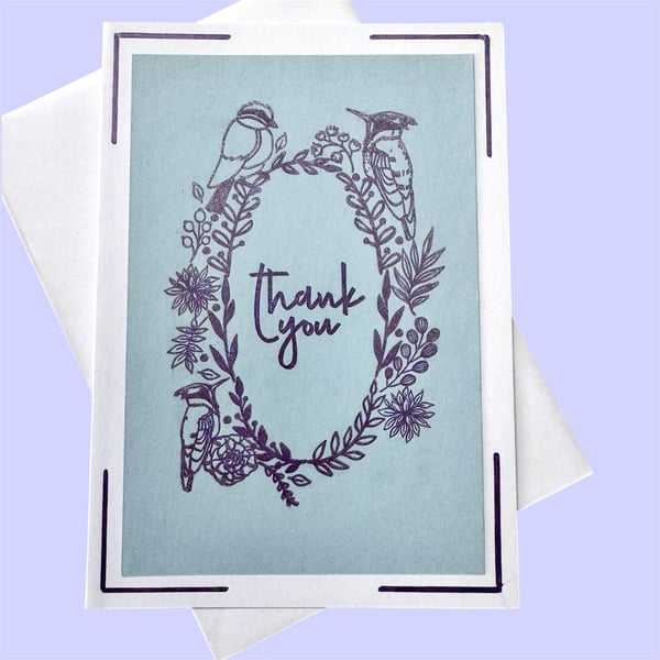 Thank you card, lilac, purple, tropic floral. Large appreciation, grateful card