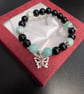 Handcrafted Black Agate & Amazonite Gemstone Bracelet with Butterfly Charm - Image 3