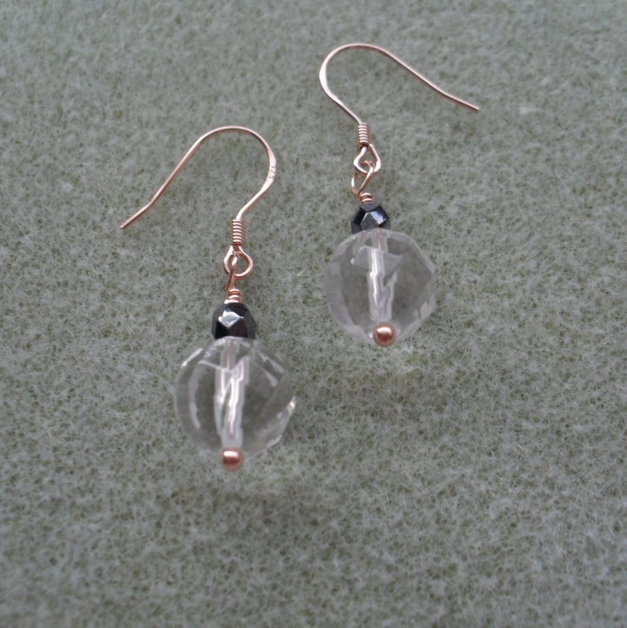 Sterling Silver Quartz and Czech Glass Earrings