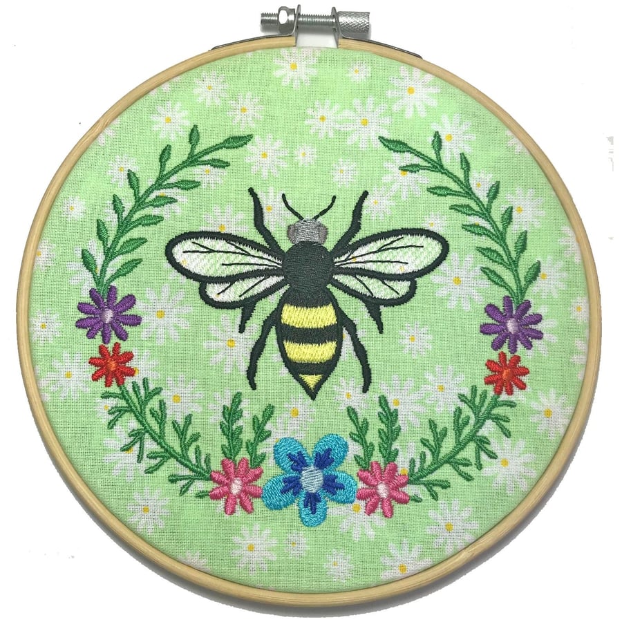 Bee Design Embroidered Hoop Gift