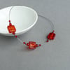 Red Fused Glass Necklace - Bright Red Glass Jewellery  - Simple Red Necklaces