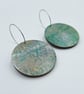 Muted silver, gold and green printed wooden disc earrings - Image 6