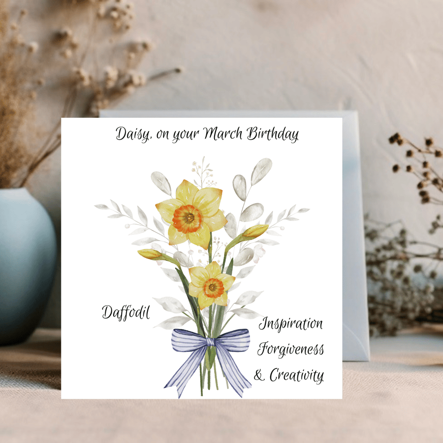 March Birthday Card, Personalised, Birth Flower Birthday Card, Daffodil