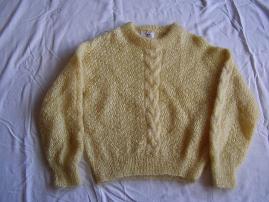 Mohair jumper in yellow with a cable stitch. Perfectly Imperfect