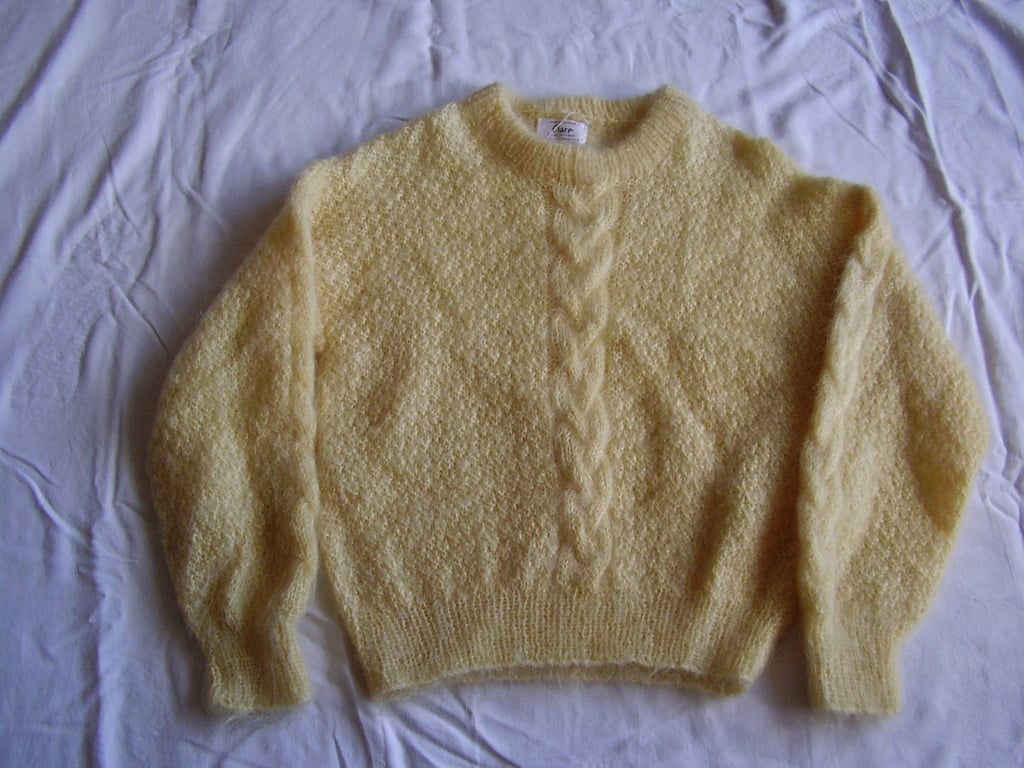 Mohair jumper in yellow with a cable stitch. Perfectly Imperfect
